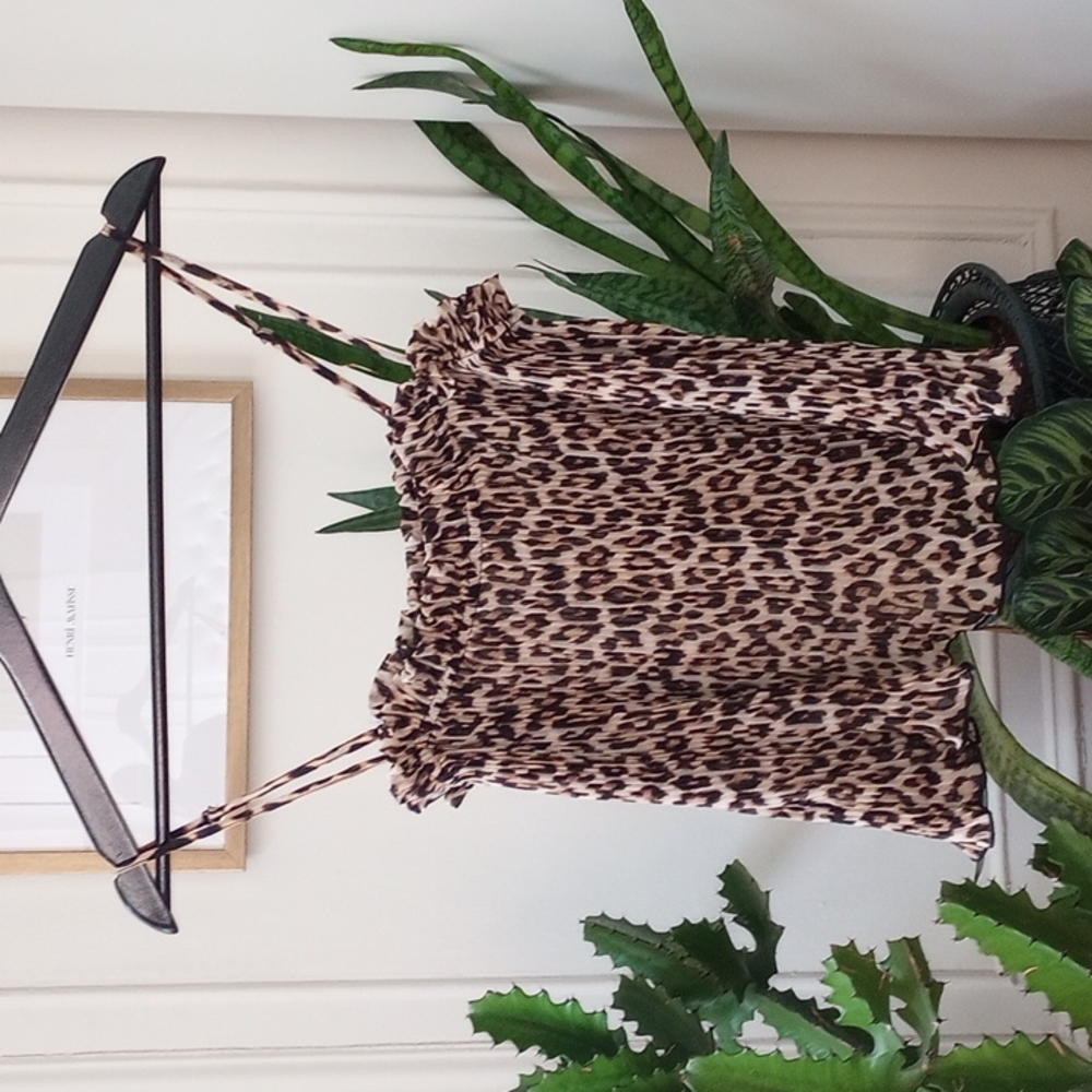 leopard Sheer Pleated tanktop